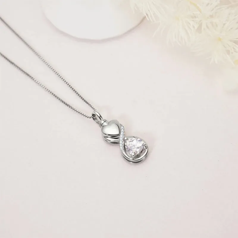 Infinity Heart Cremation Jewelry for Ashes Sterling Silver Urn Necklaces for Women