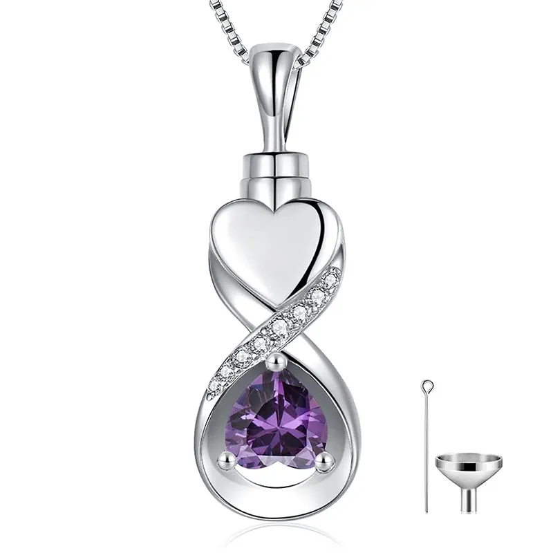 Infinity Heart Cremation Jewelry for Ashes Sterling Silver Urn Necklaces for Women