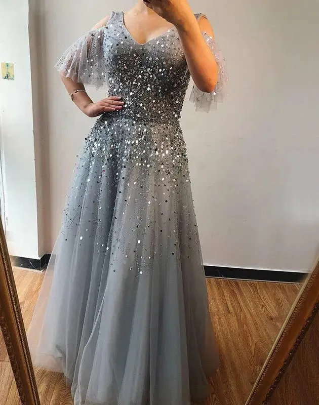 Jewel Sparkle Beading Sequin Evening Gown