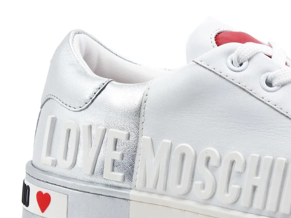 LOVE MOSCHINO Sneaker Cassetta 35 Bicolor Bianco Argento JA15123G1CIA210A