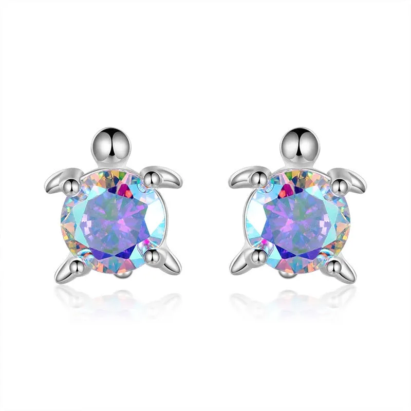 Luxurious Pure S925 Silver Turtle Crystal Earrings