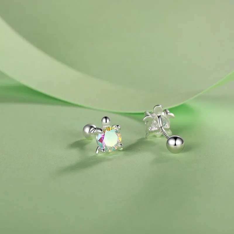 Luxurious Pure S925 Silver Turtle Crystal Earrings