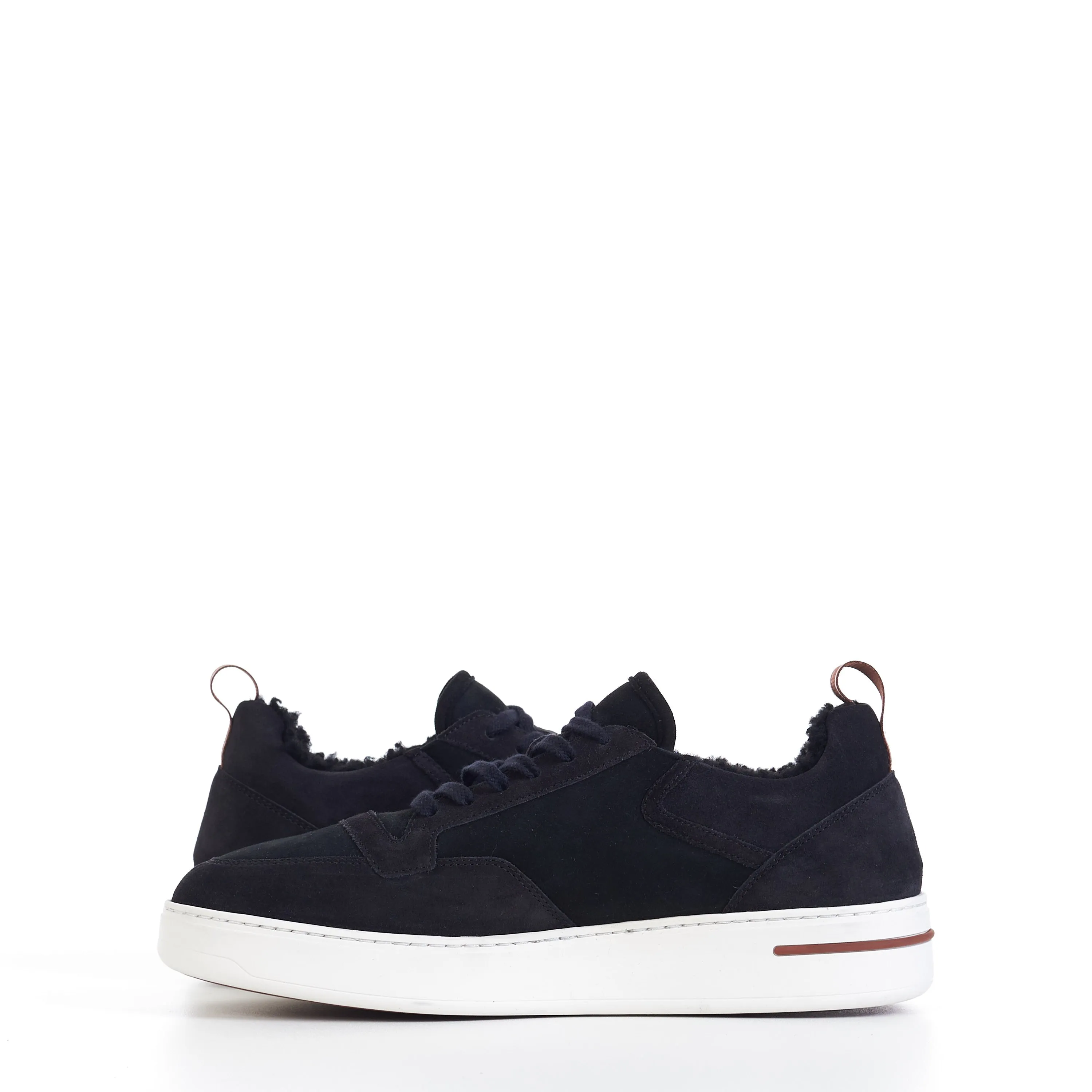 Newport Sneaker With Shearling Lining In Caviar Black Suede