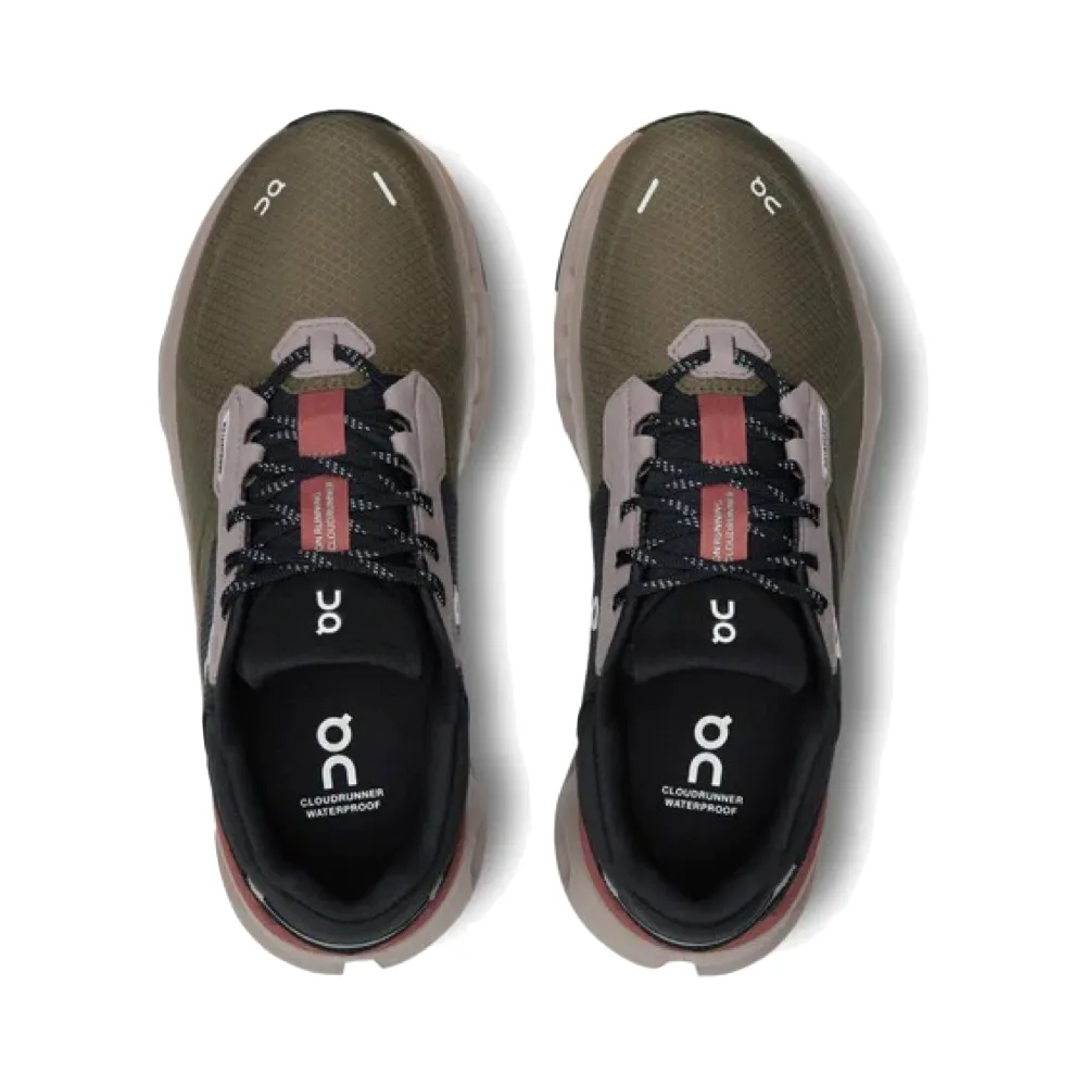 On Women's Cloudrunner 2 Waterproof Sneaker in Olive/Mahogany