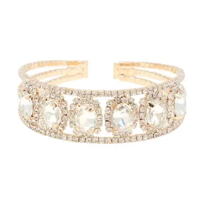 Oval Stone Accented Cuff Evening Bracelet