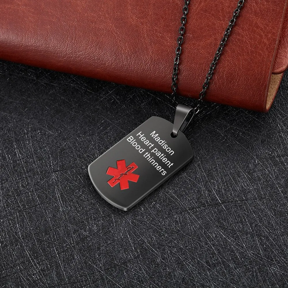 Personalized Medical Alert ID Necklaces for Men & Women 4 Color Stainless Steel Engraving Emergency Pendant Customized Jewelry