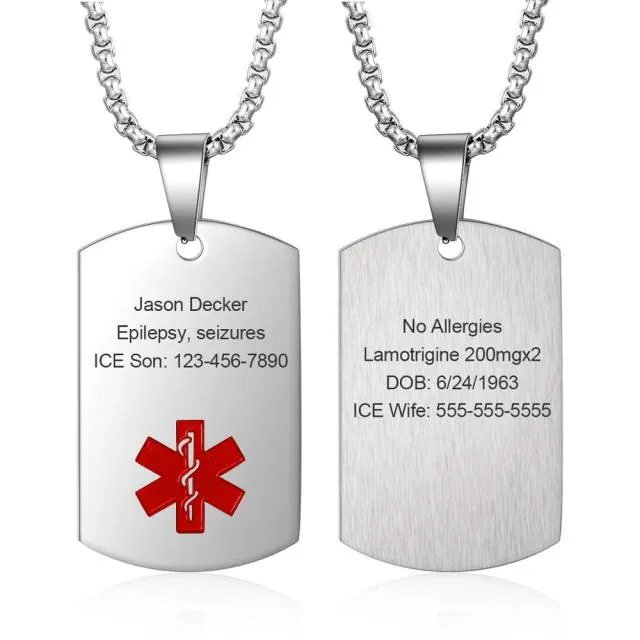 Personalized Medical Alert ID Necklaces for Men & Women 4 Color Stainless Steel Engraving Emergency Pendant Customized Jewelry