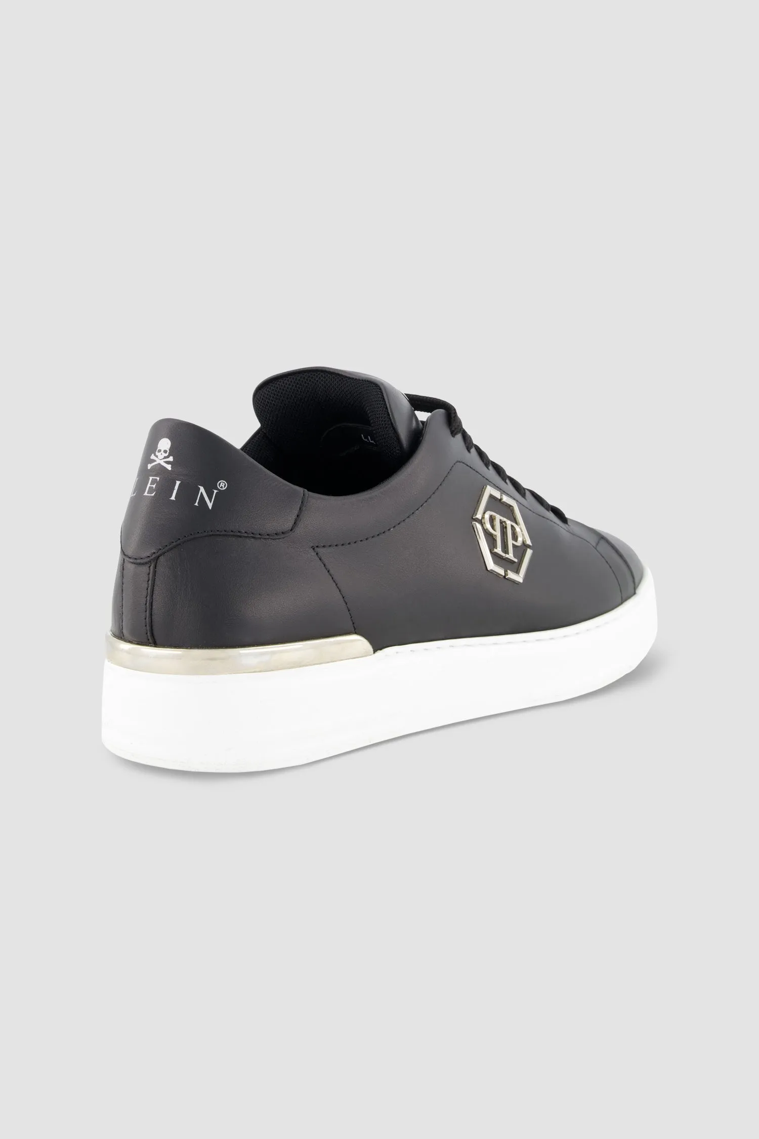 Philipp Plein Black Leather Lo-Top Hexagon Sneaker