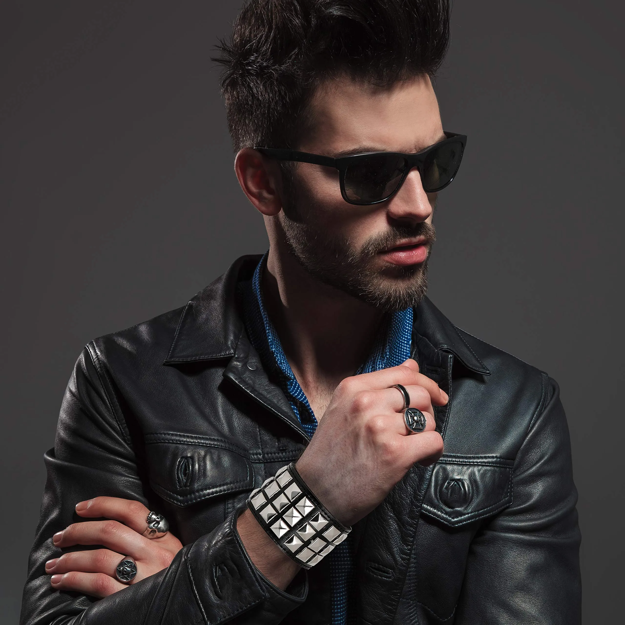 Punk Leather Stud Bracelet - Leather Cuff Biker Bracelet with Studs for Men, Women and Kids