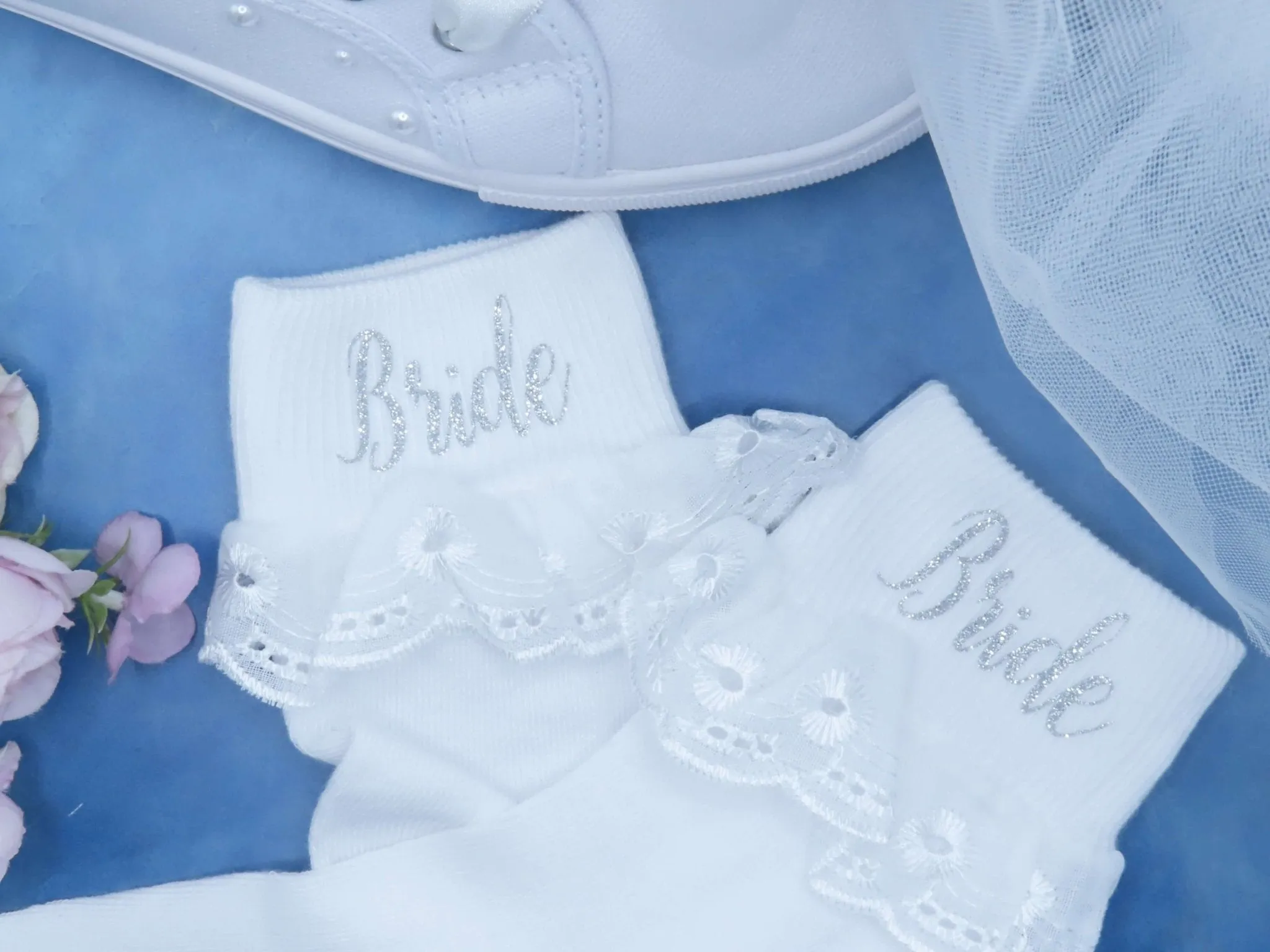 "Bride" Printed Frilly Wedding  Socks.