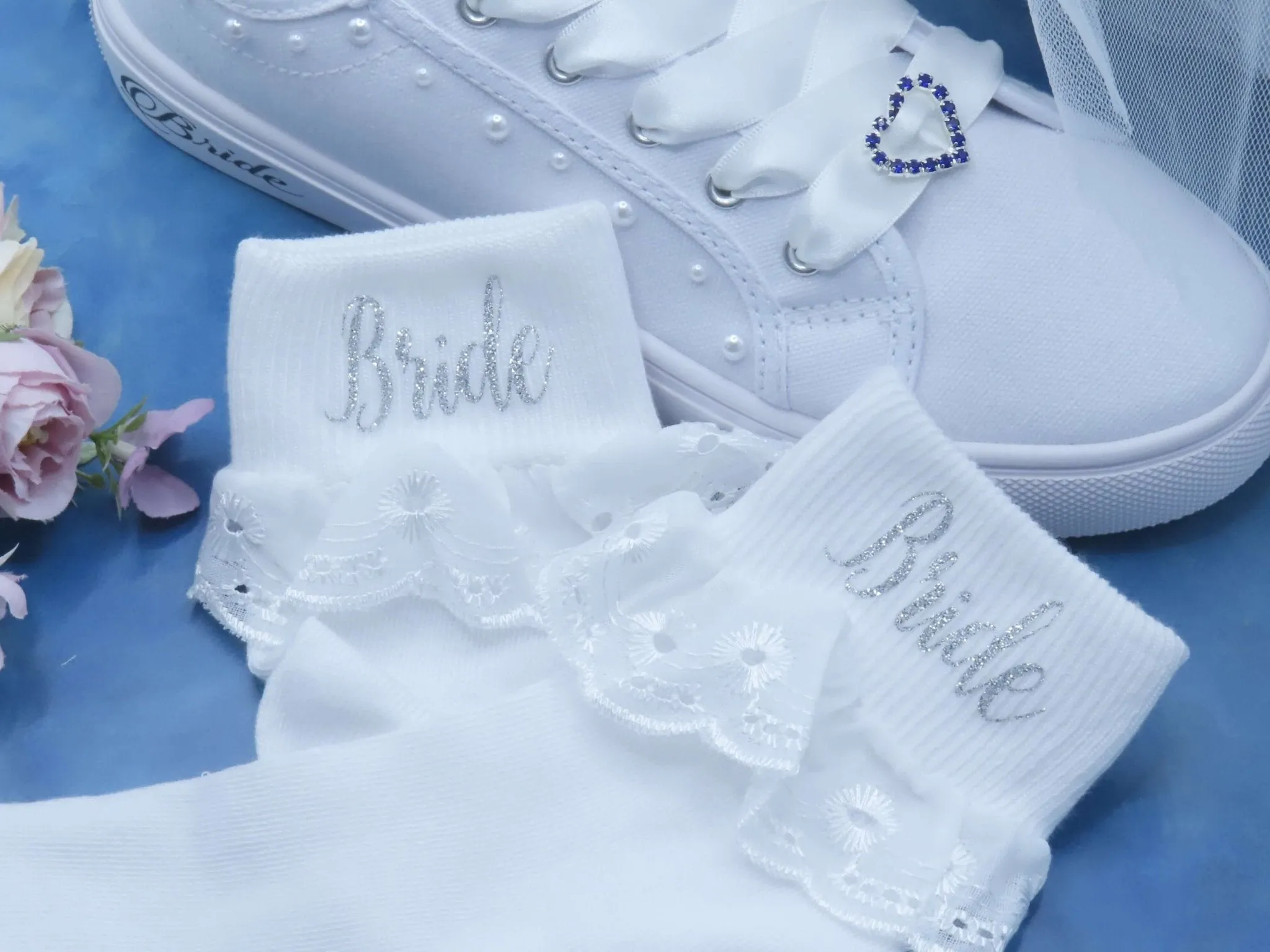 "Bride" Printed Frilly Wedding  Socks.