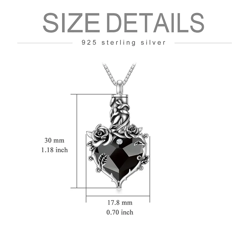 Rose Cremation Jewelry for Ashes Urn Necklace with Heart Crystal 925 Sterling Silver Ashes Pendant Necklaces for Women Memorial Gift