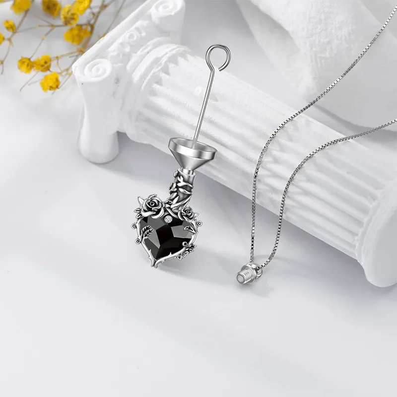 Rose Cremation Jewelry for Ashes Urn Necklace with Heart Crystal 925 Sterling Silver Ashes Pendant Necklaces for Women Memorial Gift