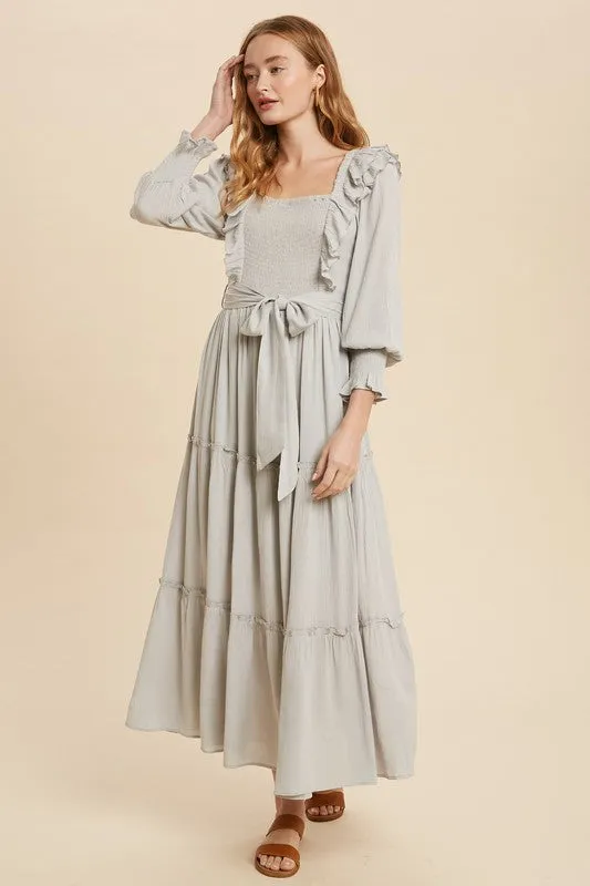 Savanah Ruffle Summer Dress in Stone