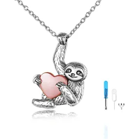 Sloth Necklace Sterling Silver Sloth Cremation Urn Necklaces for Ashes Heart Memory Jewelry Sloth Gifts for Women Men