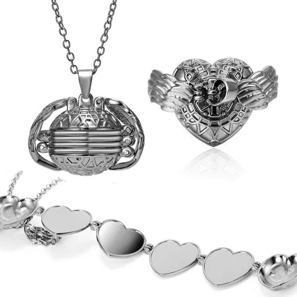 Unique Carved Design Heart-shaped Photo Frame Pendant Necklace Charm Openable Locket Necklaces Women Men Memorial Jewelry