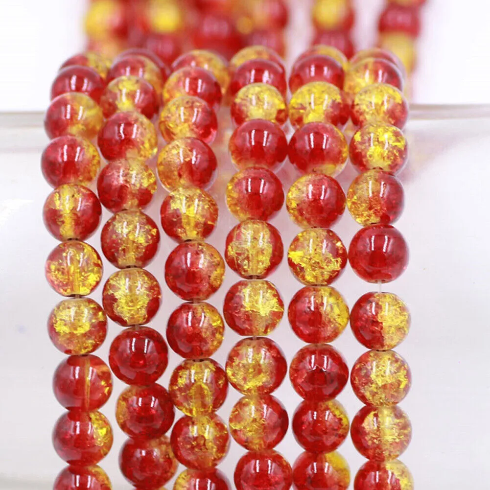 US 100-200 Pack 8mm Loose Round Spacer Beads Strand Crackle Lampwork Glass Beads