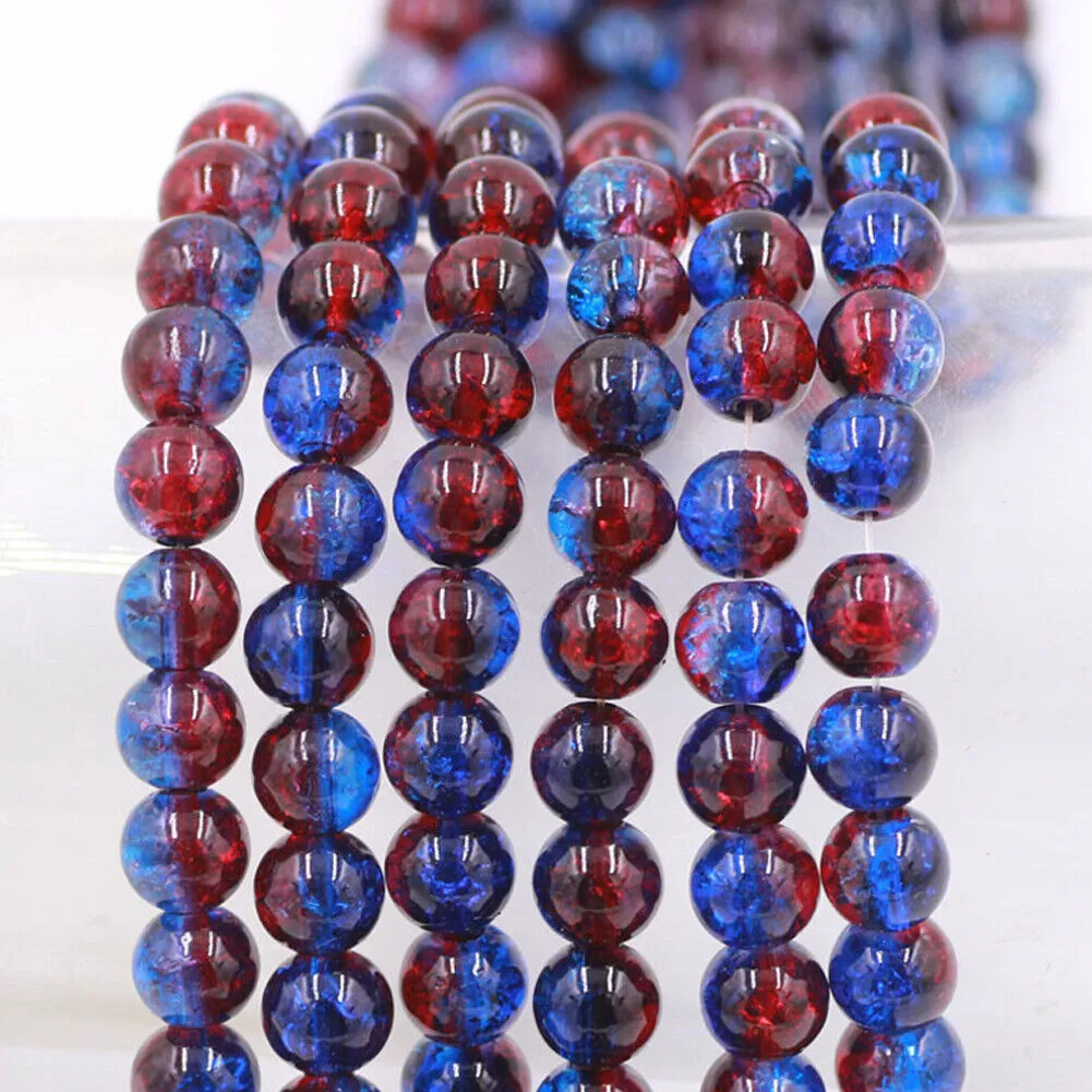 US 100-200 Pack 8mm Loose Round Spacer Beads Strand Crackle Lampwork Glass Beads