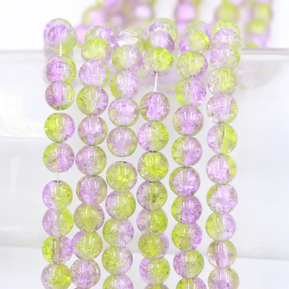 US 100-200 Pack 8mm Loose Round Spacer Beads Strand Crackle Lampwork Glass Beads