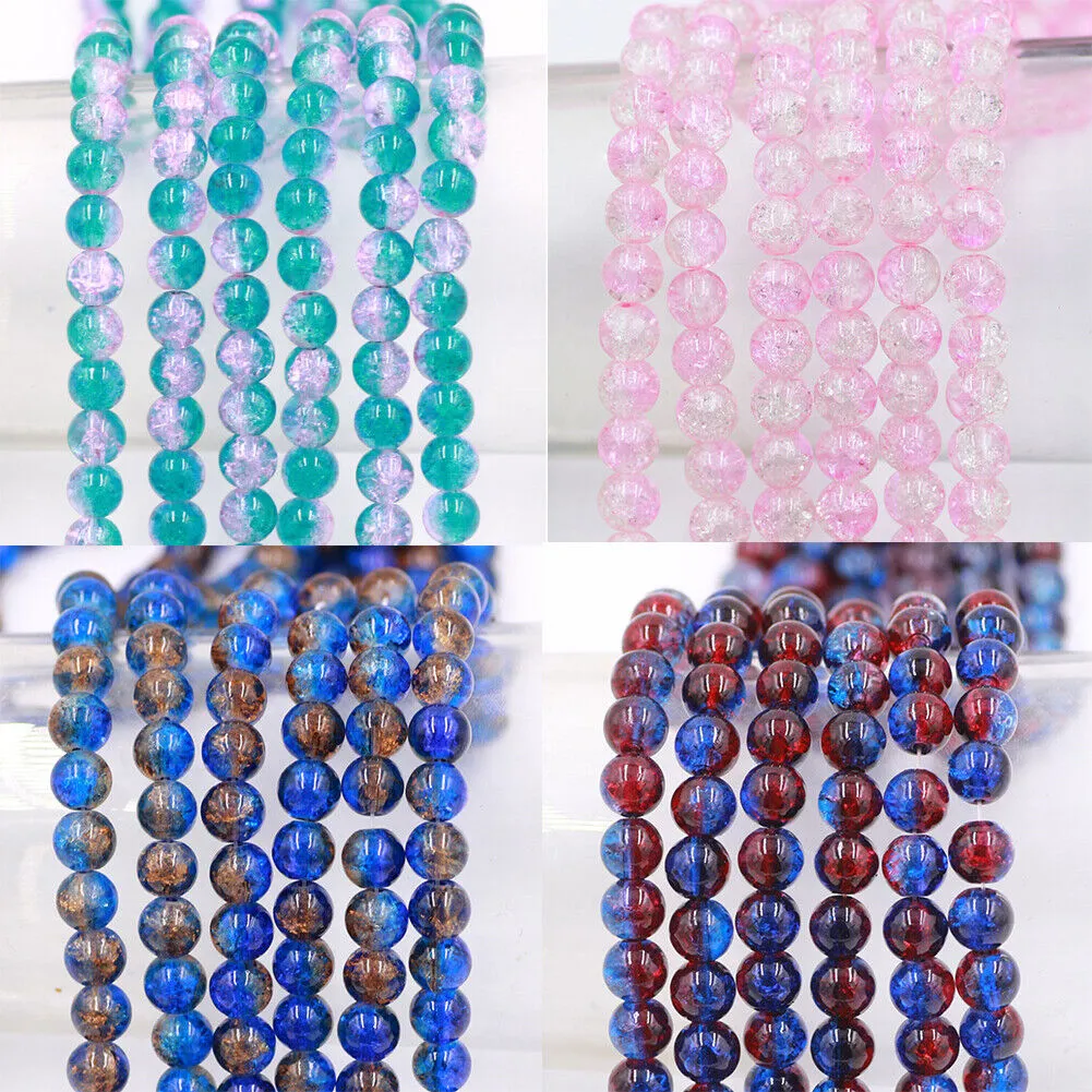 US 100-200 Pack 8mm Loose Round Spacer Beads Strand Crackle Lampwork Glass Beads