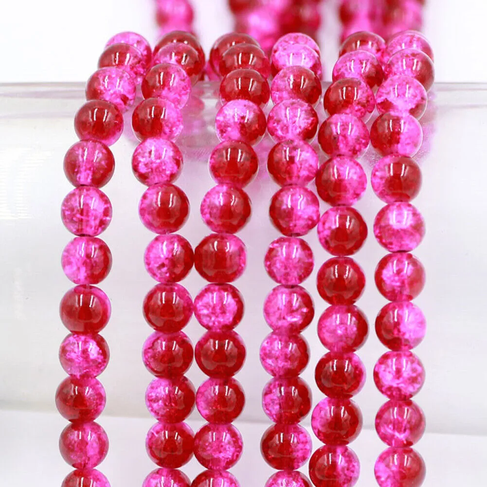 US 100-200 Pack 8mm Loose Round Spacer Beads Strand Crackle Lampwork Glass Beads