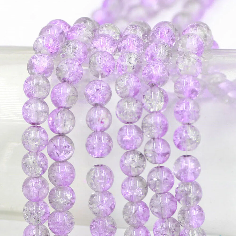 US 100-200 Pack 8mm Loose Round Spacer Beads Strand Crackle Lampwork Glass Beads