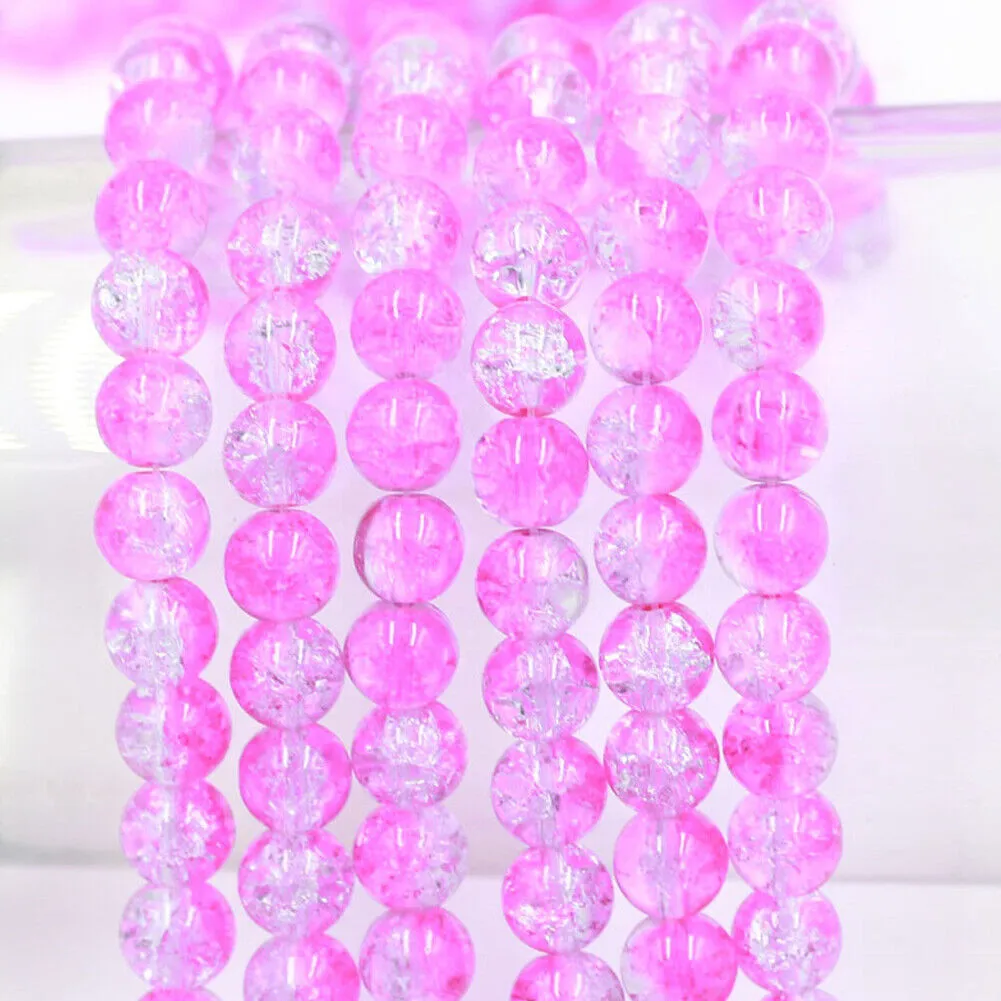 US 100-200 Pack 8mm Loose Round Spacer Beads Strand Crackle Lampwork Glass Beads