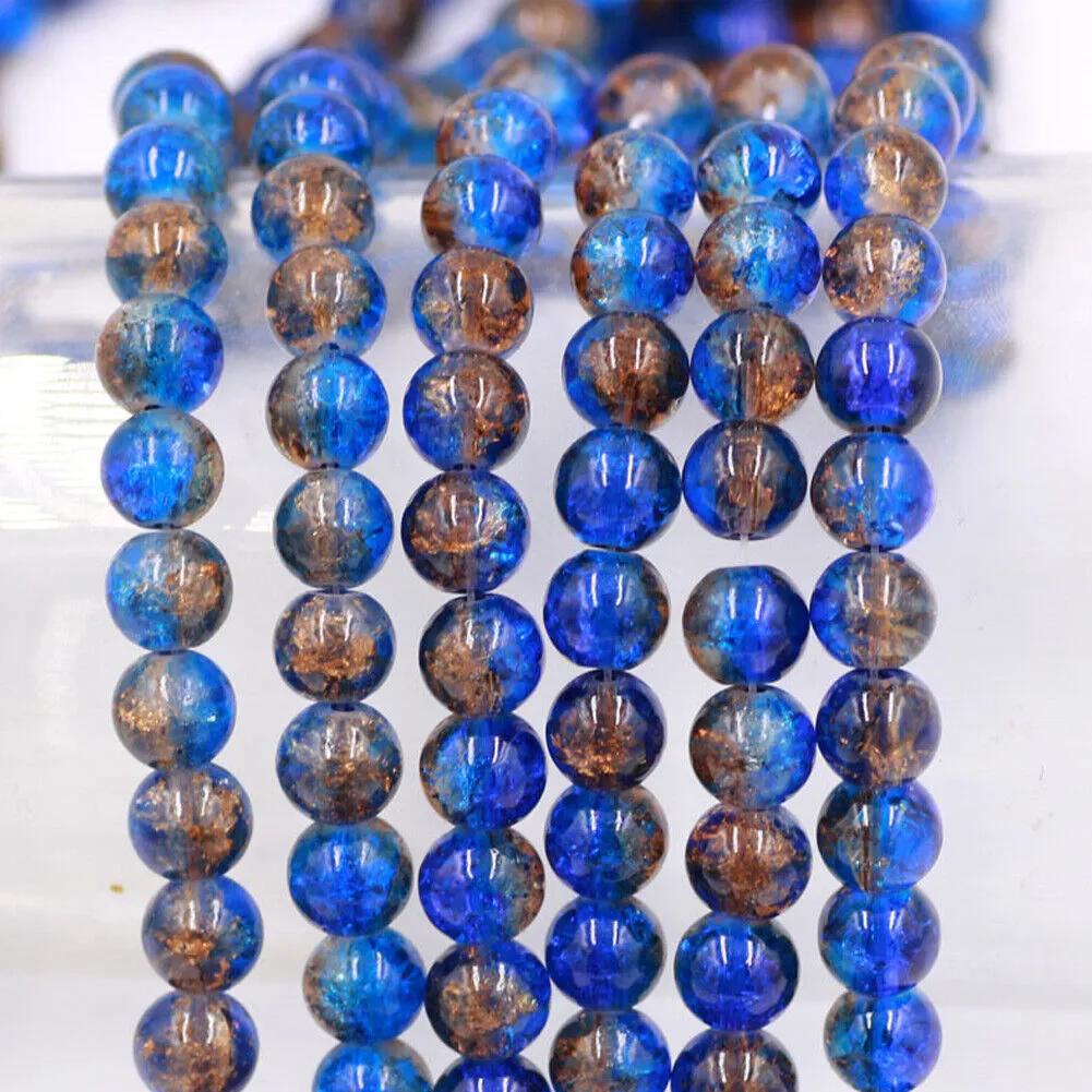 US 100-200 Pack 8mm Loose Round Spacer Beads Strand Crackle Lampwork Glass Beads