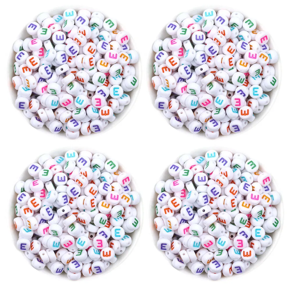 US 400-800 Round 7mm Acrylic Alphabet Beads Flat Round Letter DIY Jewelry Making