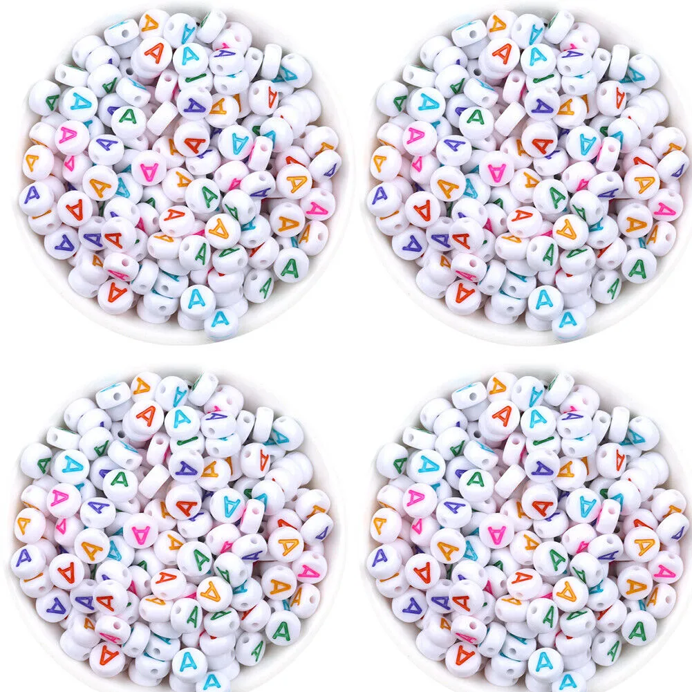 US 400-800 Round 7mm Acrylic Alphabet Beads Flat Round Letter DIY Jewelry Making