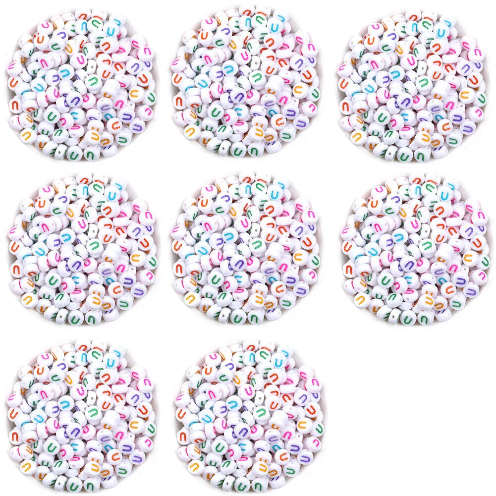 US 400-800 Round 7mm Acrylic Alphabet Beads Flat Round Letter DIY Jewelry Making