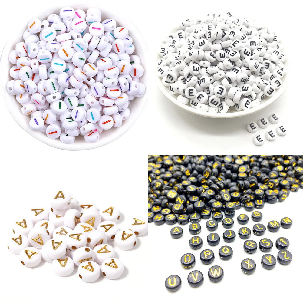 US 400-800 Round 7mm Acrylic Alphabet Beads Flat Round Letter DIY Jewelry Making