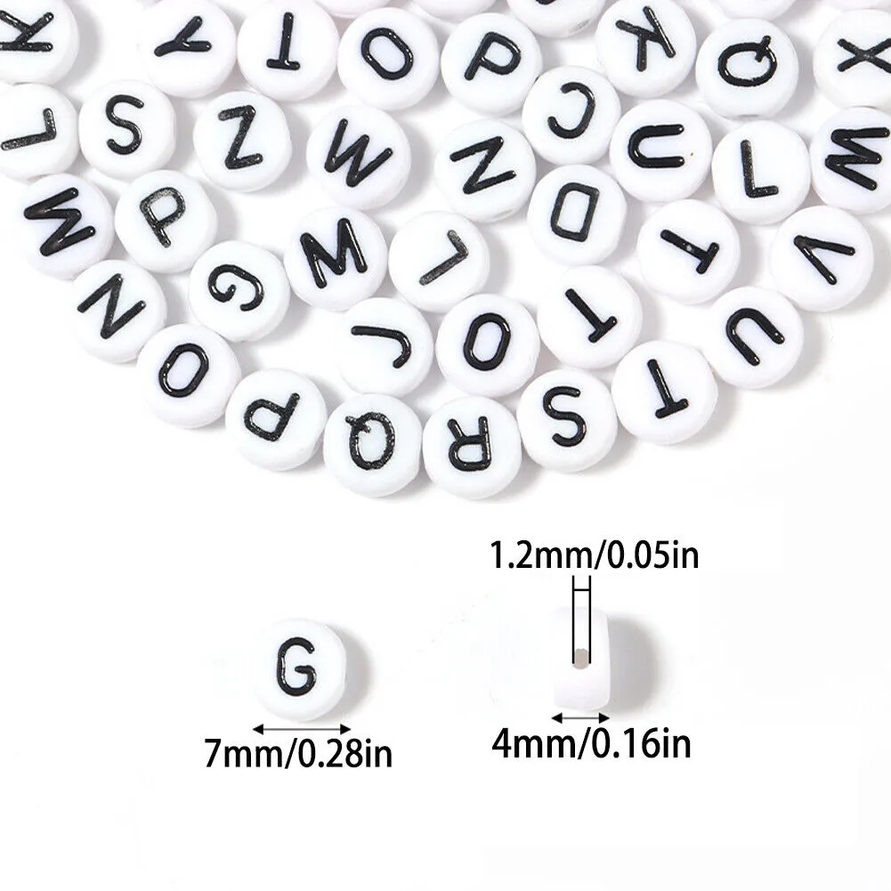 US 400-800 Round 7mm Acrylic Alphabet Beads Flat Round Letter DIY Jewelry Making