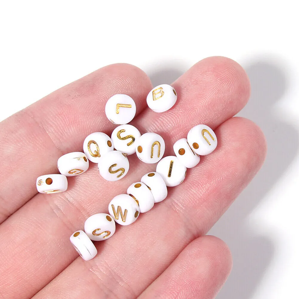 US 400-800 Round 7mm Acrylic Alphabet Beads Flat Round Letter DIY Jewelry Making