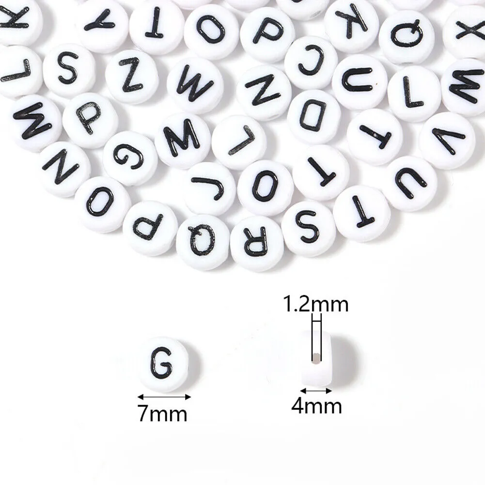 US 400-800 Round 7mm Acrylic Alphabet Beads Flat Round Letter DIY Jewelry Making