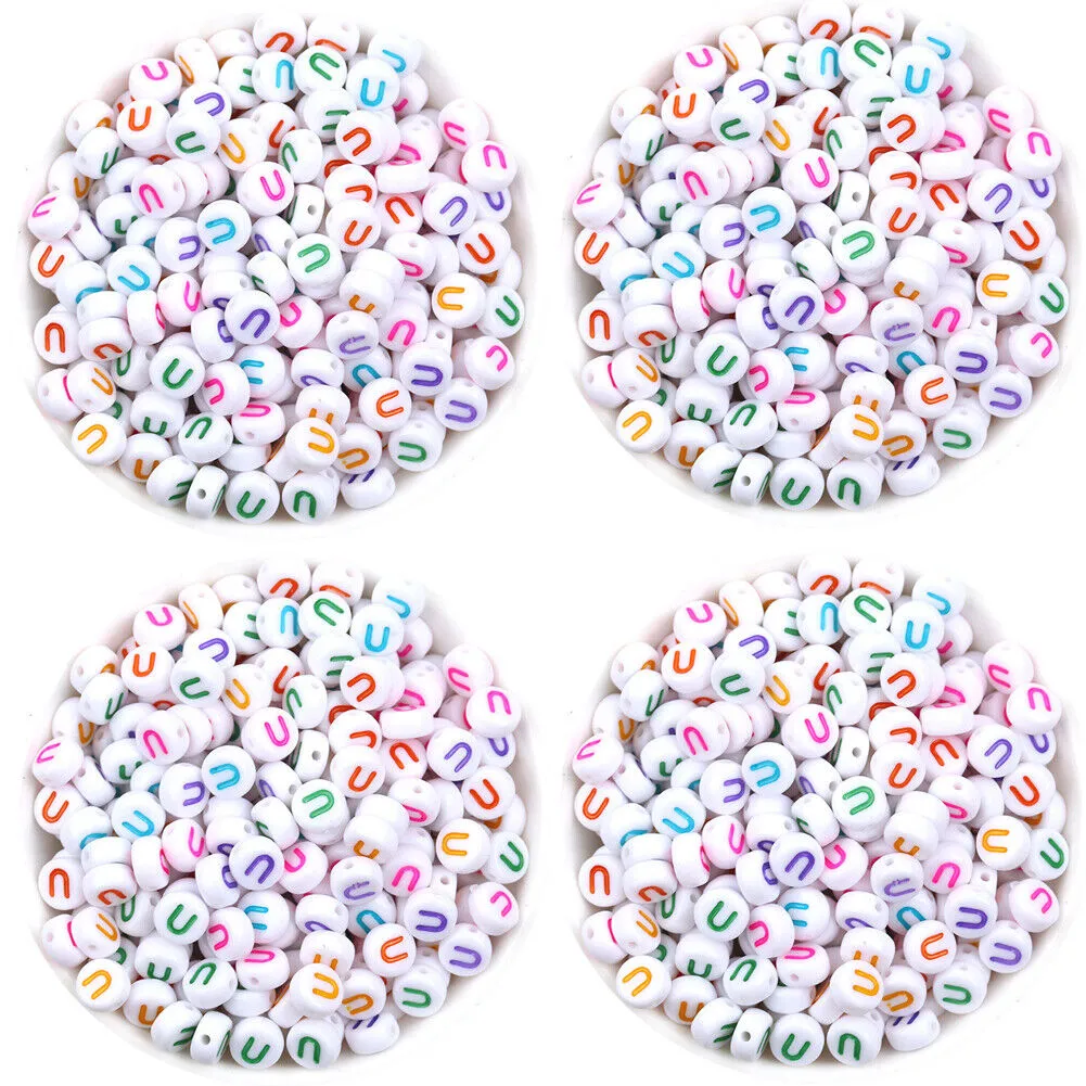 US 400-800 Round 7mm Acrylic Alphabet Beads Flat Round Letter DIY Jewelry Making