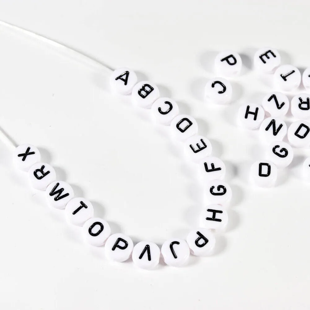 US 400-800 Round 7mm Acrylic Alphabet Beads Flat Round Letter DIY Jewelry Making