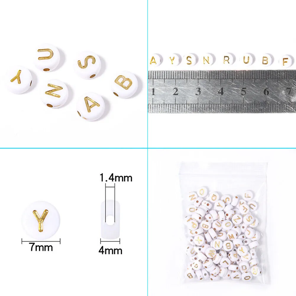 US 400-800 Round 7mm Acrylic Alphabet Beads Flat Round Letter DIY Jewelry Making