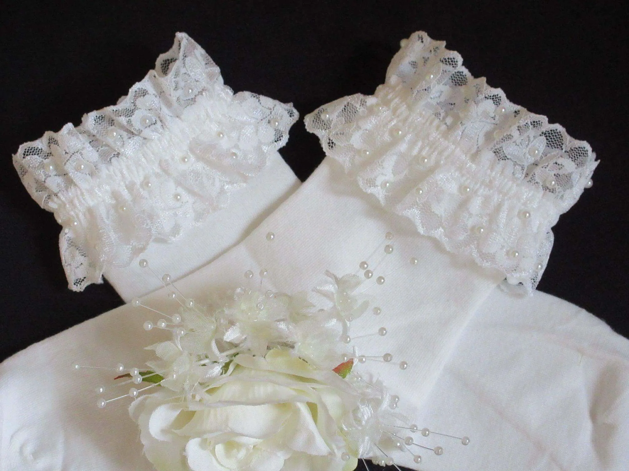 Wedding Ivory Pearl Frill Lace Socks