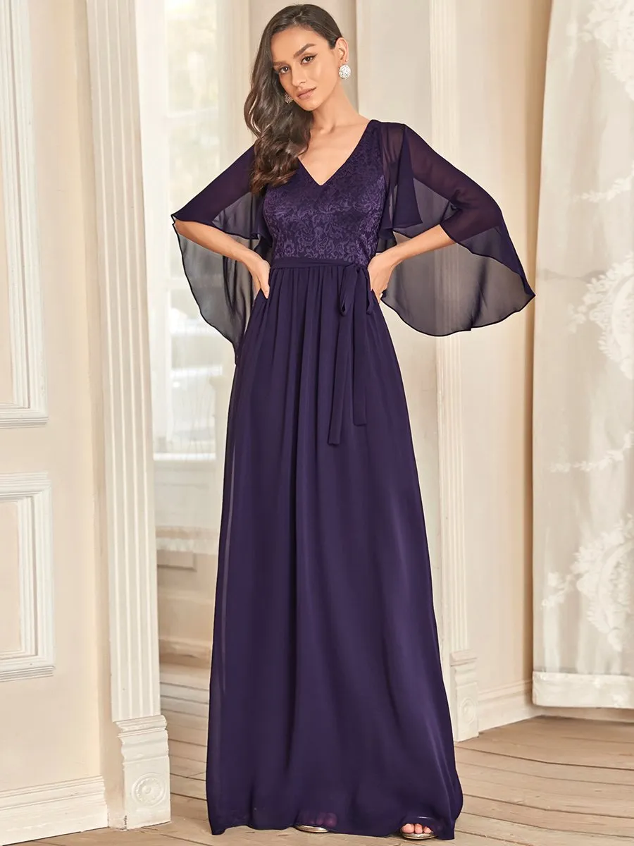 Wholesale Deep V Neck Evening Dress with Lace