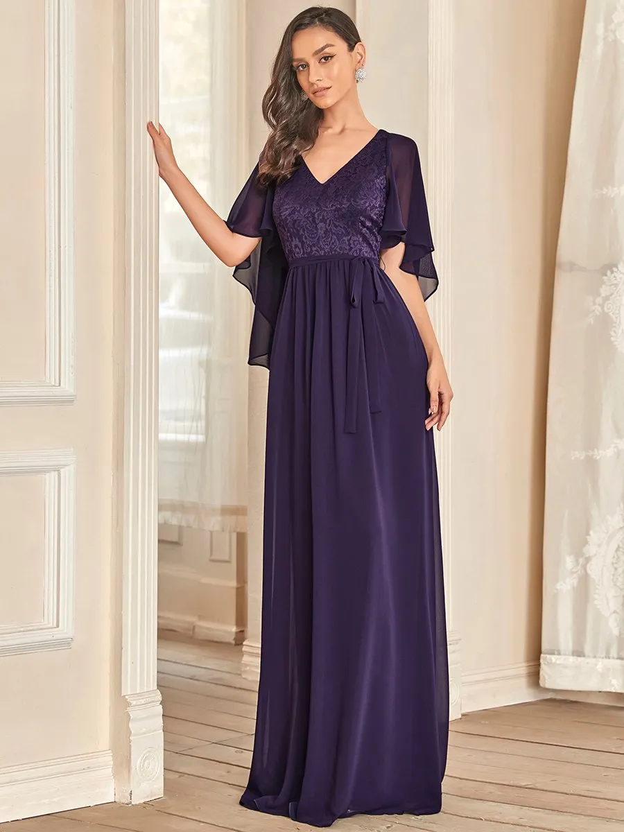 Wholesale Deep V Neck Evening Dress with Lace