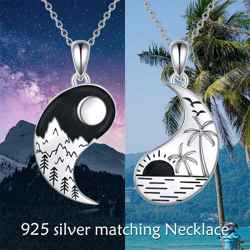 Yin Yang Necklace Sun Moon Sterling Silver Couple Necklaces Matching Couples Jewelry For Women Men Gift