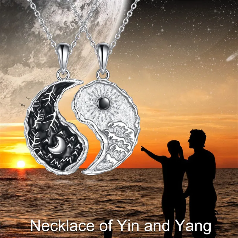 Yin Yang Necklace Sun Moon Sterling Silver Couple Necklaces Matching Couples Jewelry For Women Men Gift