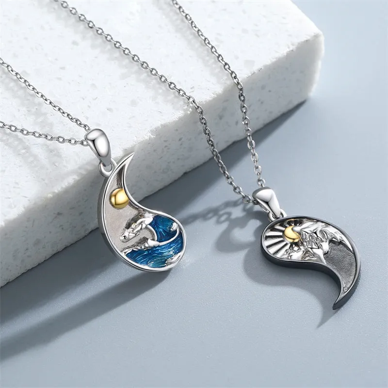 Yin Yang Necklace Sun Moon Sterling Silver Couple Necklaces Matching Couples Jewelry For Women Men Gift