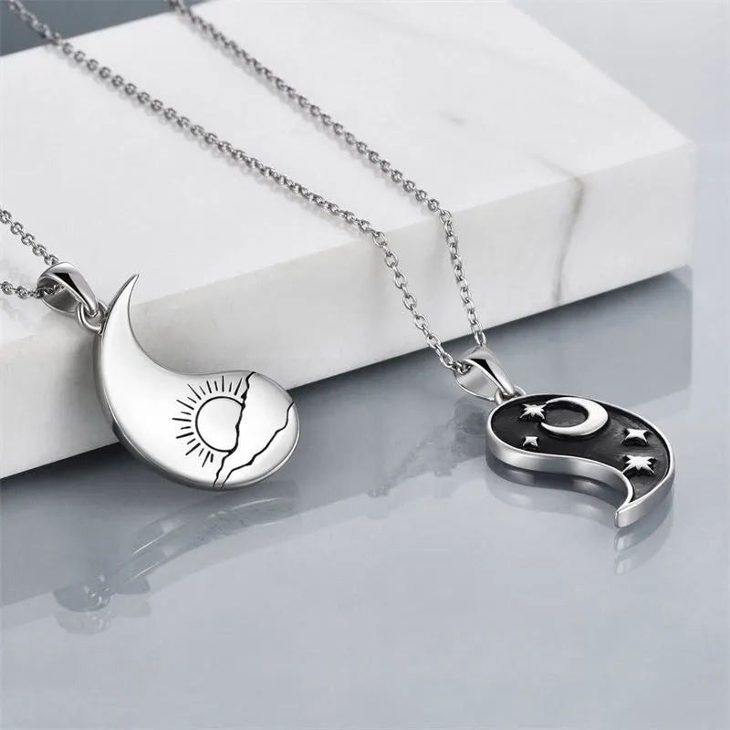 Yin Yang Necklace Sun Moon Sterling Silver Couple Necklaces Matching Couples Jewelry For Women Men Gift