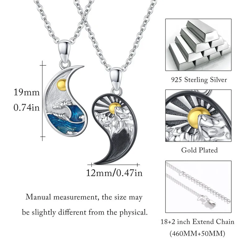 Yin Yang Necklace Sun Moon Sterling Silver Couple Necklaces Matching Couples Jewelry For Women Men Gift