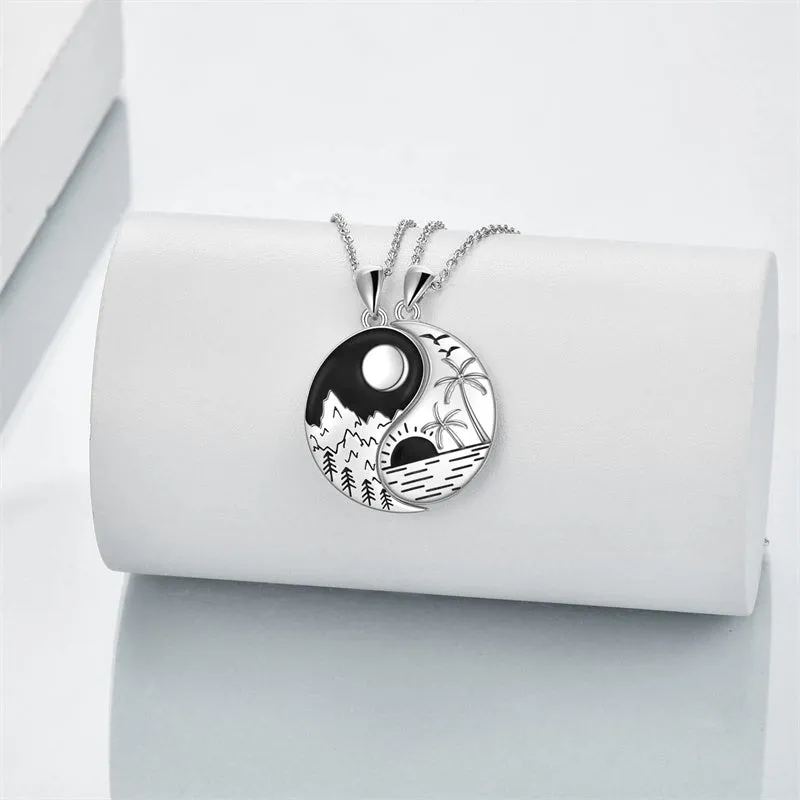 Yin Yang Necklace Sun Moon Sterling Silver Couple Necklaces Matching Couples Jewelry For Women Men Gift