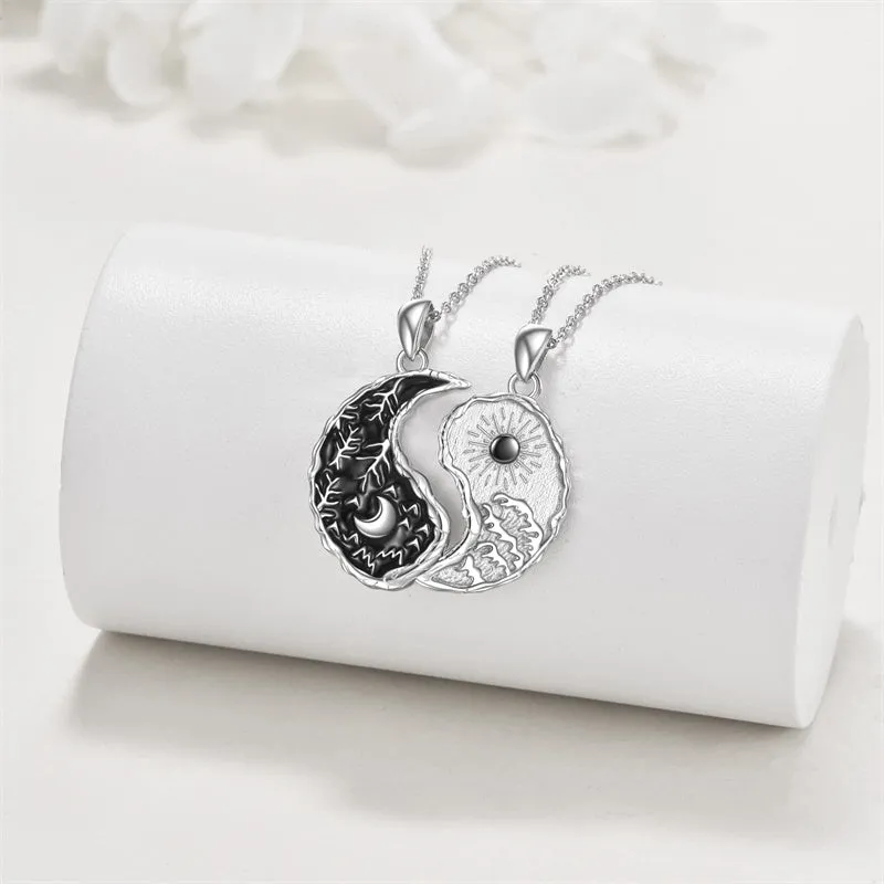 Yin Yang Necklace Sun Moon Sterling Silver Couple Necklaces Matching Couples Jewelry For Women Men Gift